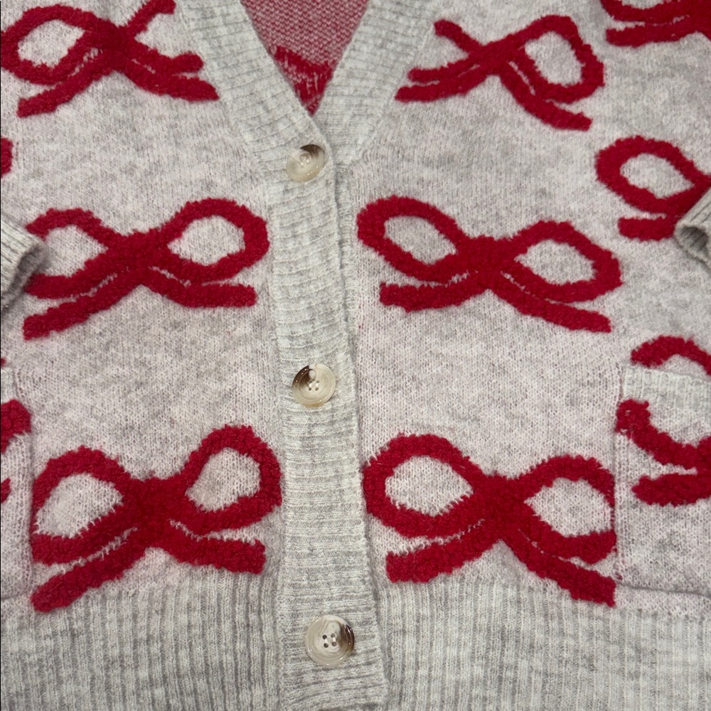 BUCKETLIST Red and Cream Bow Cardigan - Picture 3 of 5